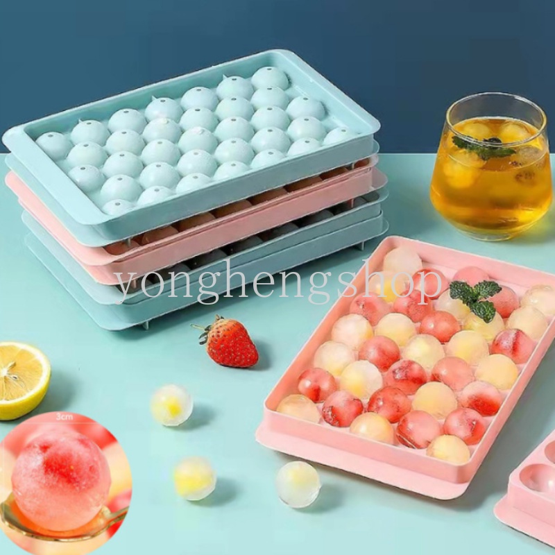 33kisi Cetakan Es Bola Bulat 3D Dengan Penutup DIY Buatan Sendiri Ice Cube Tray Untuk Cocktail Whiskey Minuman Dingin Bar Pesta Supply Alat Pembuat Es Gadget Dapur