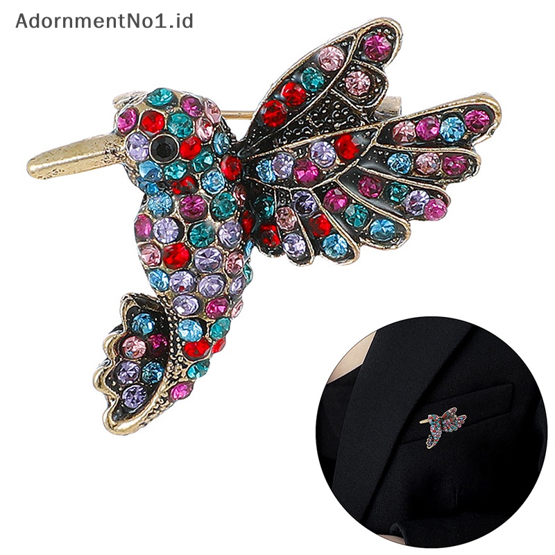 [AdornmentNo1] Fashion Wanita Hewan Berlian Imitasi Burung Bros Untuk Wanita Hummingbird Lapel Pin Pakaian Pesta Perhiasan Aksesoris [ID]