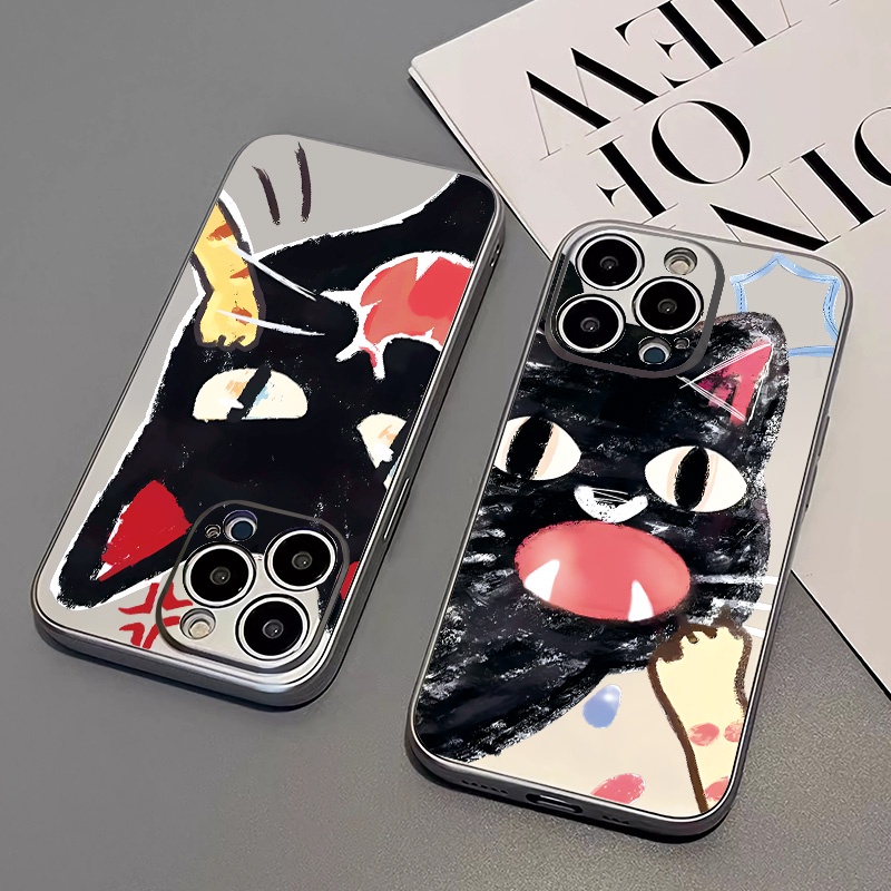 IPHONE Soft Electroplate Phone Case Kompatibel Untuk Iphone14 13 12 11 Pro XS Max XR X8+76S Plus Casing Mini Kucing Hitam TPU Silikon Shockproof Cover