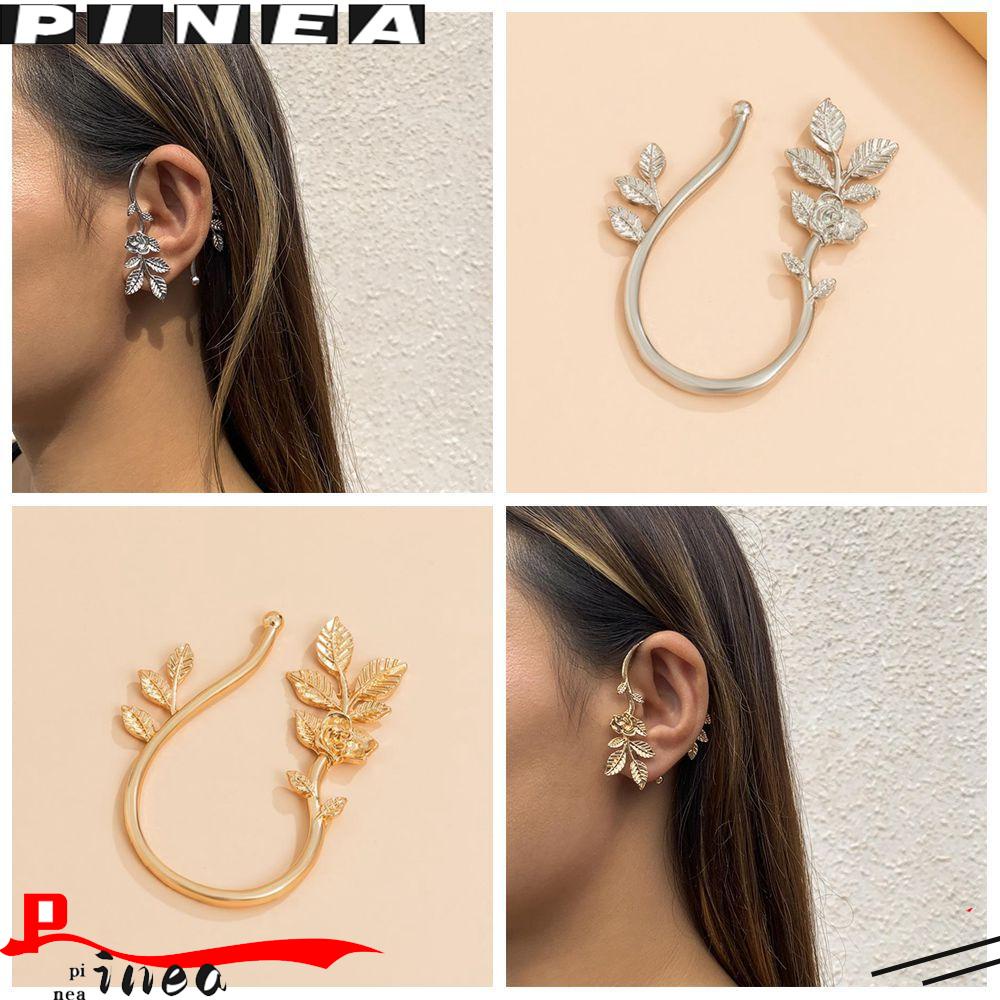 Nanas Bunga Daun Manset Telinga Hadiah Perhiasan Warna Emas Gaya Vintage Tulang Rawan Ear Stud