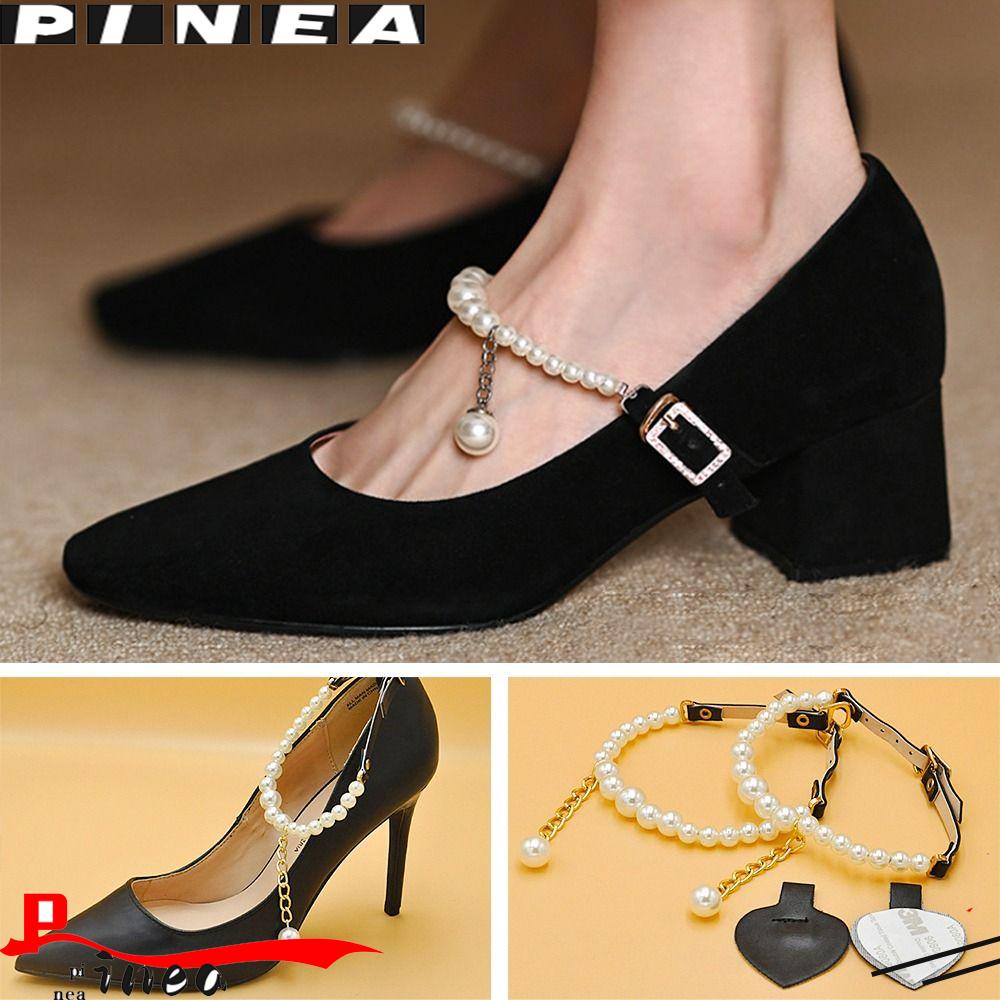 PINEAPPLE 1 Pair Women High-heeled Shoes Straps Anti-skid Adjustable Pearl Chain Anklets