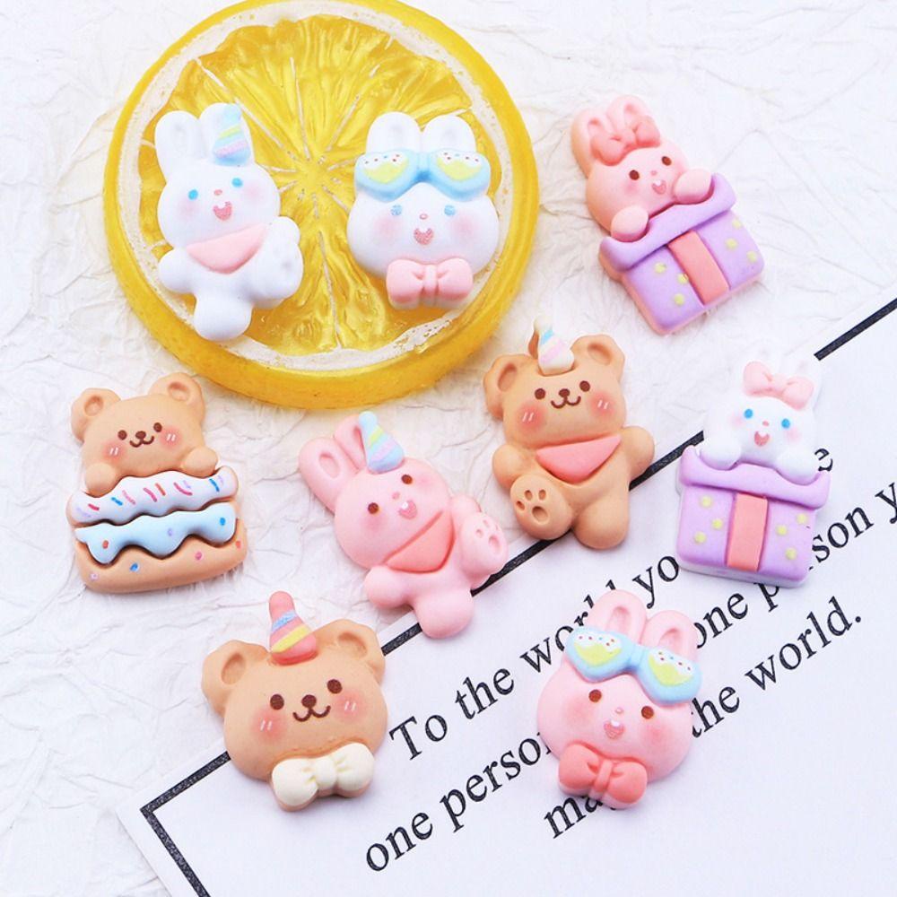 Lanfy Perhiasan Accessorie Lucu Mini Nail Art DIY Kelinci Datar Kembali Anting Beruang Resin Ornamen