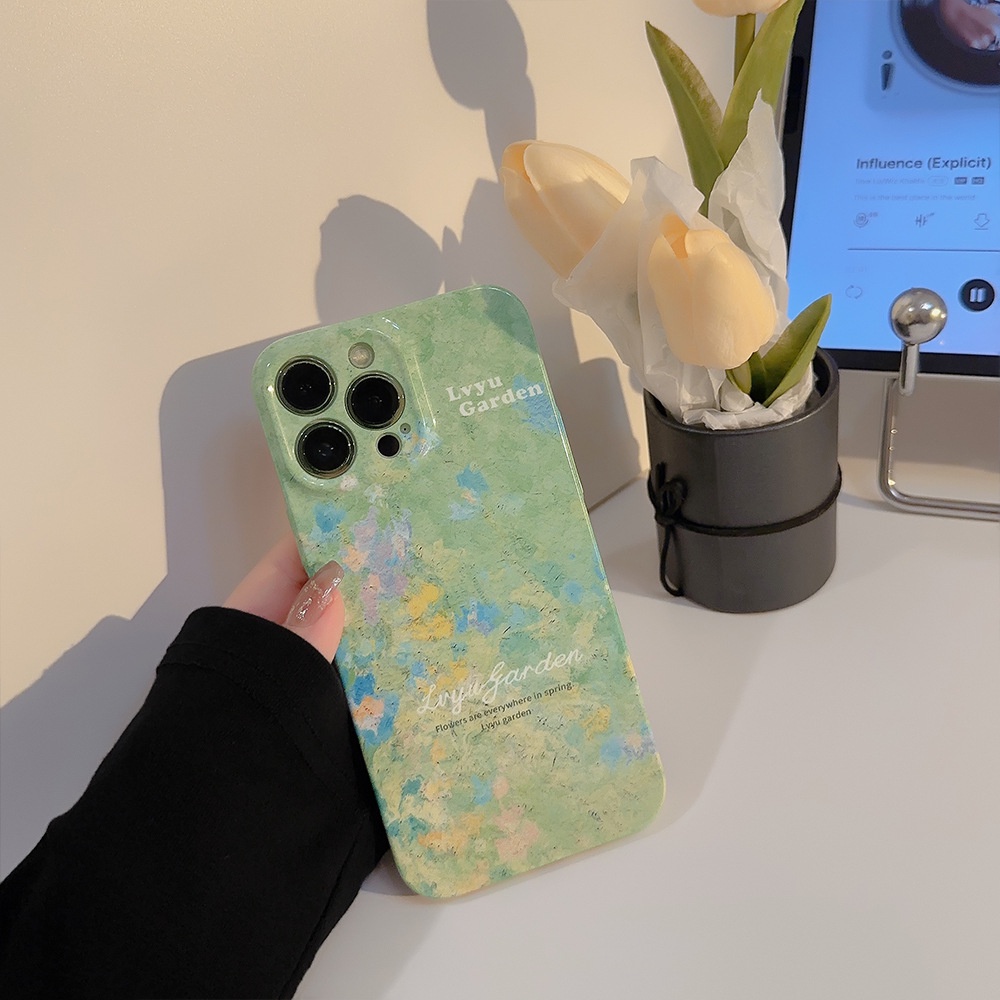 IPHONE Musim Panas Lukisan Minyak Rumput Hijau Taman Perlindungan Penuh Film Telepon Hard Cover Case Pelindung Untuk Iphone7 8 PLUS X XR XS 11 12 13 14 PRO MAX SE 2020