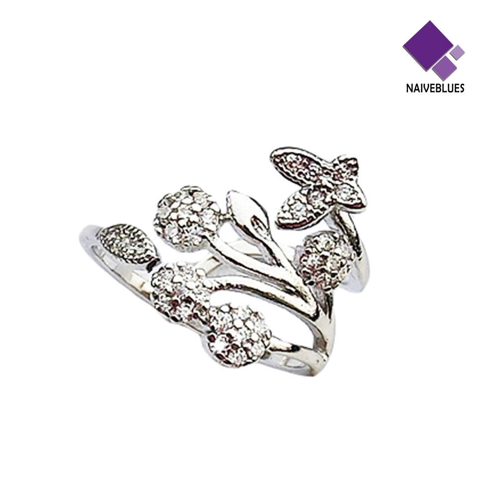 &lt; Naiveblues &gt; Cincin Tunangan Desain Kupu-Kupu Perhiasan Silver Lovely Untuk Wanita Lady