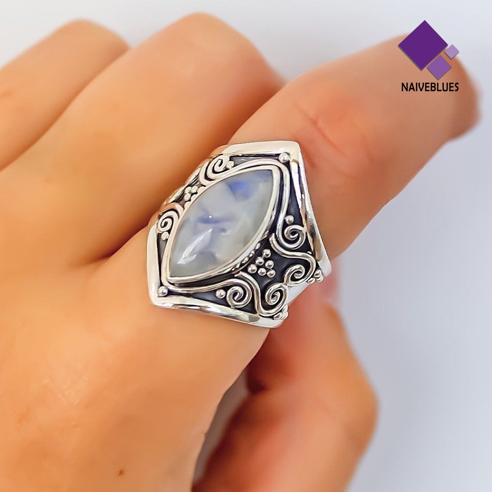 &lt; Naiveblues &gt; Perhiasan Wanita Vintage Geometris Moonstone Pesta Pertunangan Pernikahan Jari