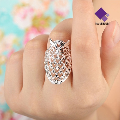 &lt; Naiveblues &gt; Fashion Wanita Burung Hantu Berongga Jari Cincin Cantik Lucu Fashion Hadiah