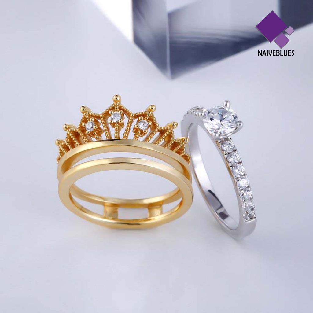 &lt; Naiveblues &gt; Dilepas Wanita Fashion Mahkota Berlian Imitasi Jari Cincin Pernikahan Pengantin Hadiah