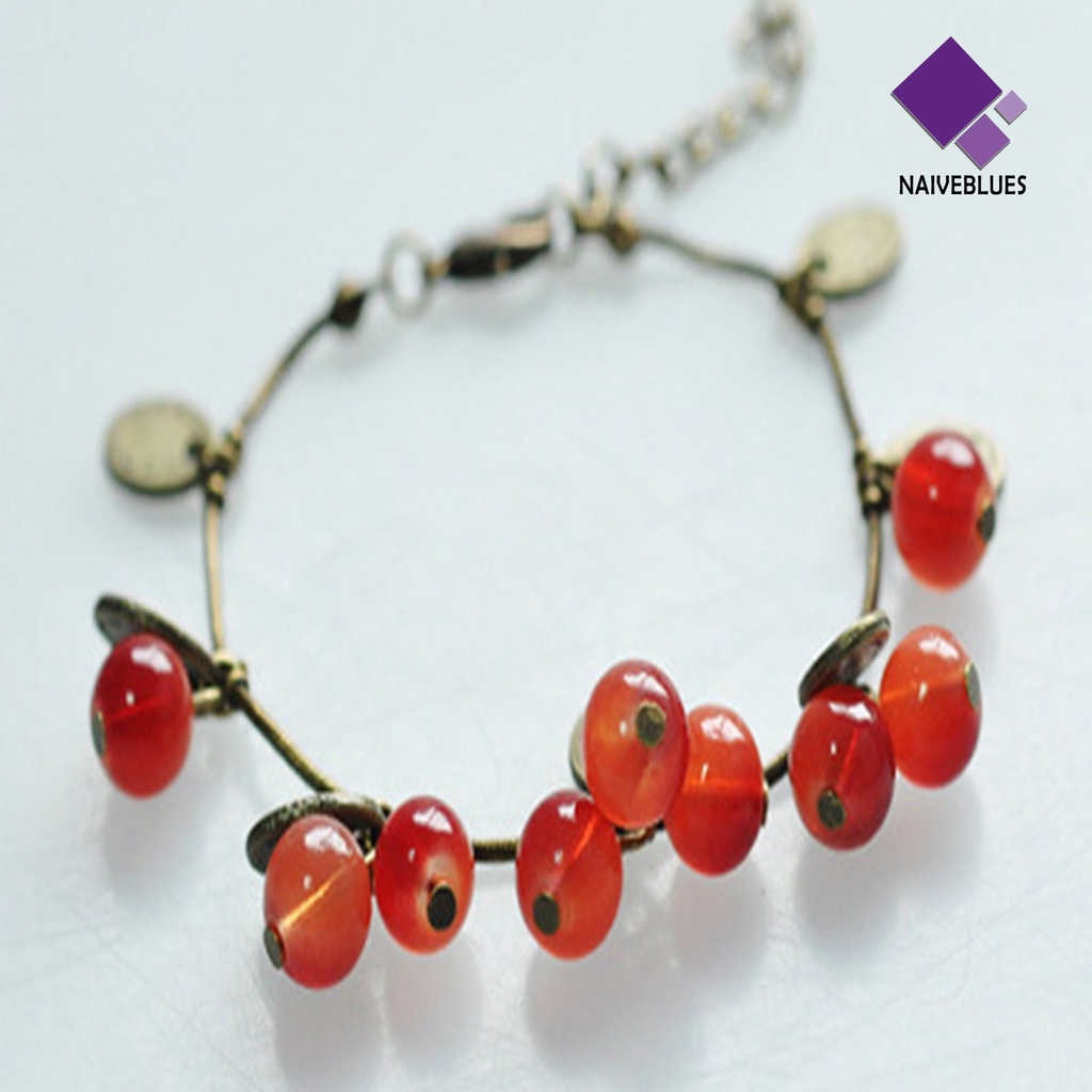 &lt; Naiveblues &gt; Vintage Paduan Gelang Artistik Manis Cherry Dekorasi Wanita Gelang Kehidupan Sehari-Hari