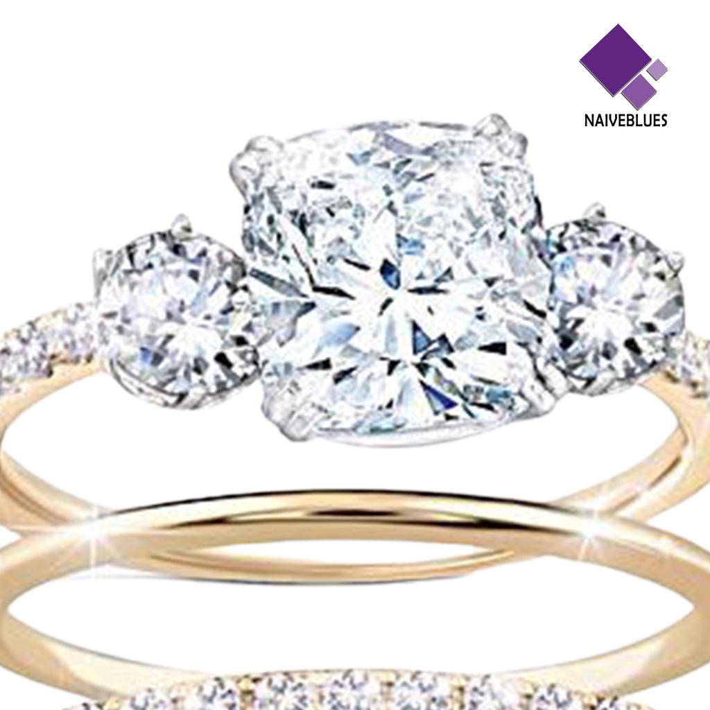&lt; Naiveblues &gt; 3Pcs/Set Cincin Berlian Imitasi Hias Tahan Aus Paduan Wanita Jari Untuk Pernikahan
