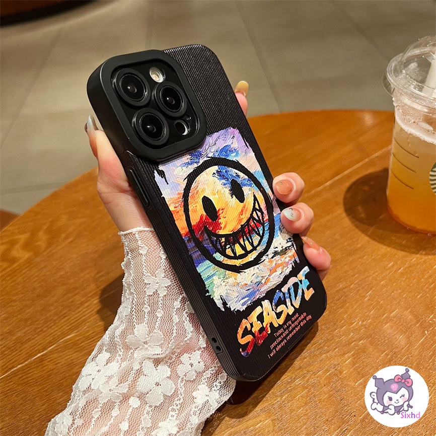 IPHONE Kreatif Fashion Graffiti Smiley Face Kompatibel Untuk Iphone14 13 12 11 Pro Max SE 2020 X Xr Xs Max 87 Plus Perlindungan Shockproof Casing Ponsel Lembut Silicon Cover XJJJJ