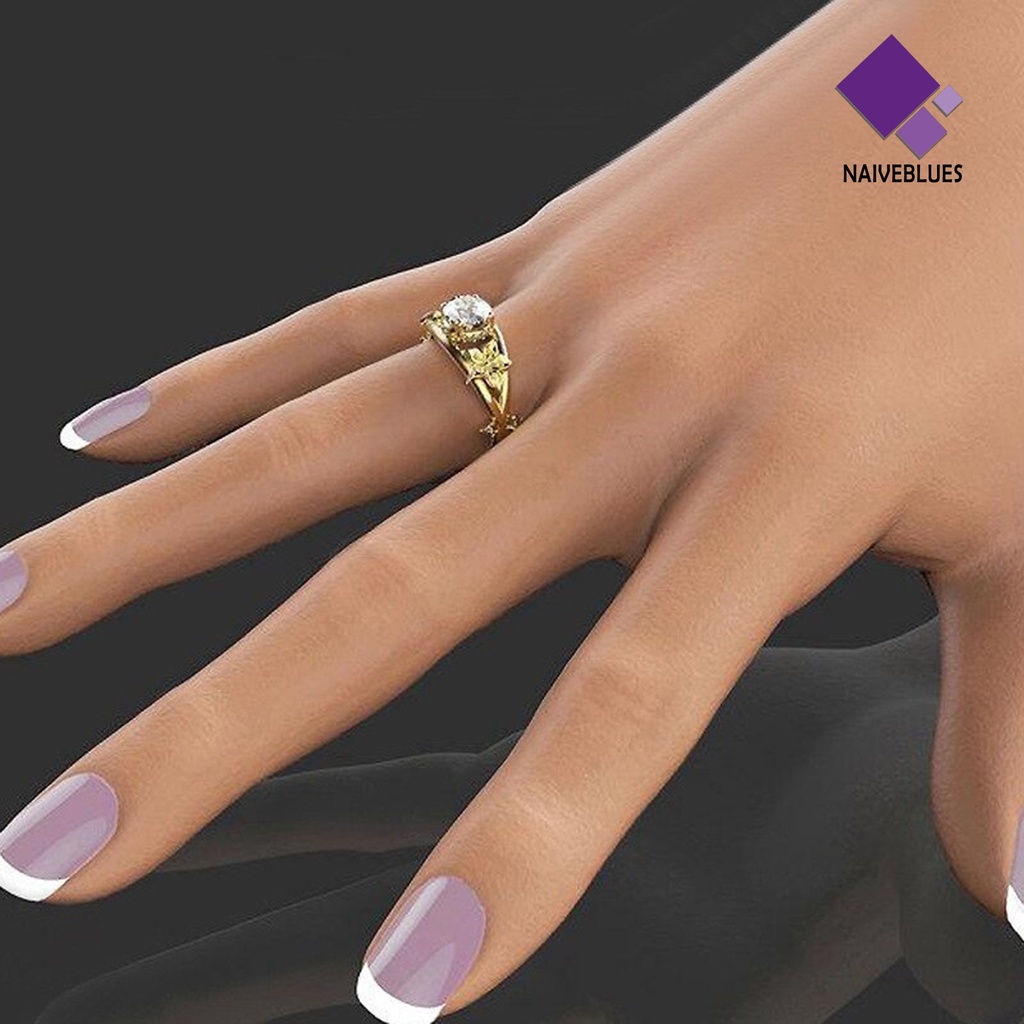 &lt; Naiveblues &gt; Cincin Wanita Bunga Perhiasan Lapisan Ganda Berkilau Fashion Penampilan Cincin Untuk