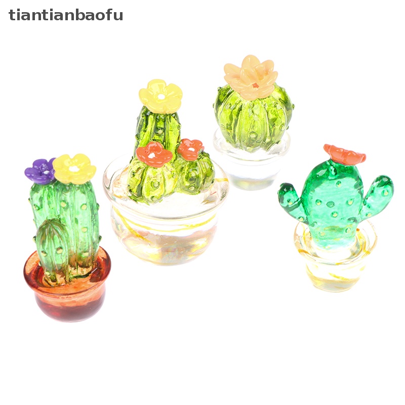 [tiantianbaofu] Patung Kaktus Kaca Ornamen Mini Decor Lucu Miniatur Desktop Craft Butik