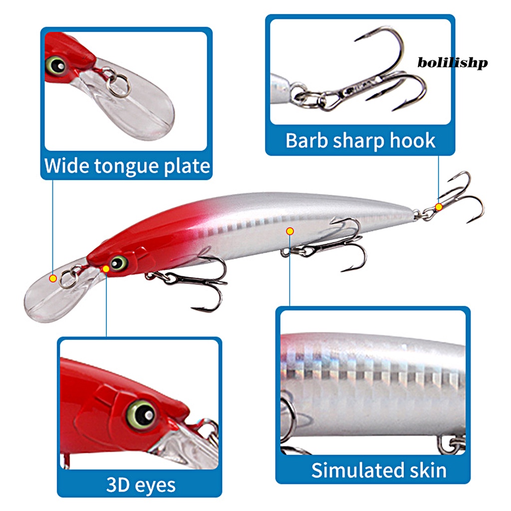 Bo-15.2cm/36g Ikan Kecil Lure 3D Fisheye Tajam Duri Lidah Lebar Plat 3kait Ikan-Tarikan Anti-Korosi ABS Umpan Pancing Untuk Memancing