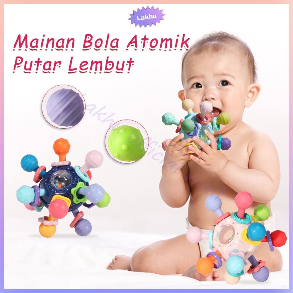 Lakhu Mainan Bayi Anak Manhattan Bola Rattle Gigitan Teether Bayi Karet Lembut Bpa Free