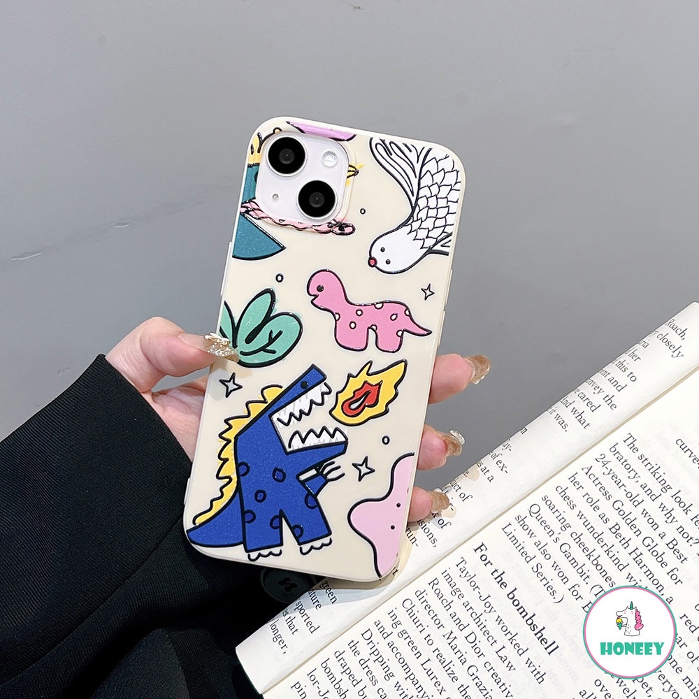 IPHONE Casing Ponsel Dinosaurus Hewan Lucu Untuk Iphone13 12 11 14 Pro Max XR Xs7 8 Plus Fashion Graffiti Silikon Penutup Belakang