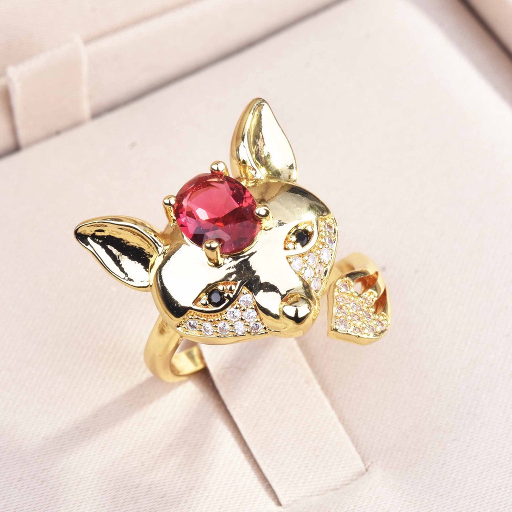 Goldkingdom Fashion Perhiasan Aksesoris Ready Stock Berlapis Emas Cincin Rubah Pribadi Kreativitas Ruby Fox Terbuka Cincin Perempuan