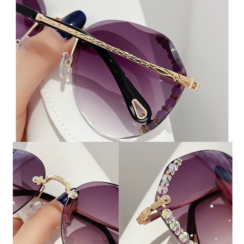 (YUZHU) Kacamata Hitam Gradasi Tanpa Bingkai Logam Fashion Korea Untuk Wanita Kacamata Berlian Perlindungan UV Mode Baru