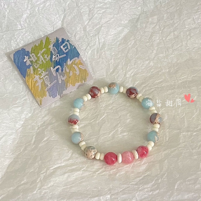 Gelang Kristal Merah Muda Fashion Manis Pasangan Gelang Manik-Manik Baru Hari Valentine Kekinian