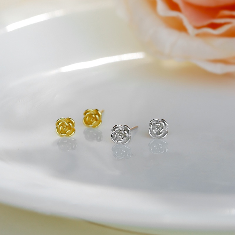 925 Sterling Silver Rose Stud Earrings Wanita Musim Panas Sederhana Anggun Bunga Anting Hadiah