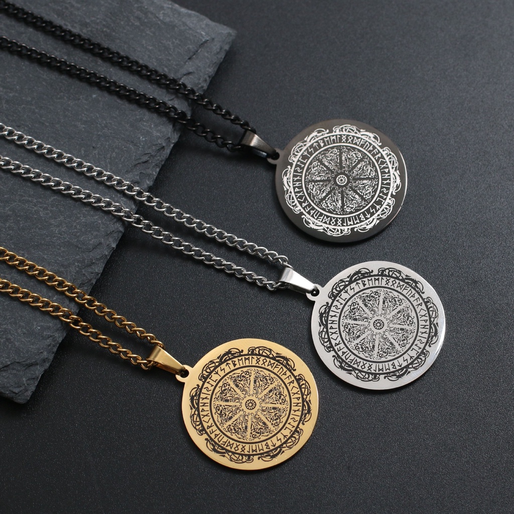 [Kalung X C] Emas &amp; Perak Baru hip-hop punk retro Odin Mark Rune Pembentukan Ajaib ​Kalung titanium steel Liontin Anti Karat Untuk Perhiasan Hadiah Liburan Pria Dan Wanita