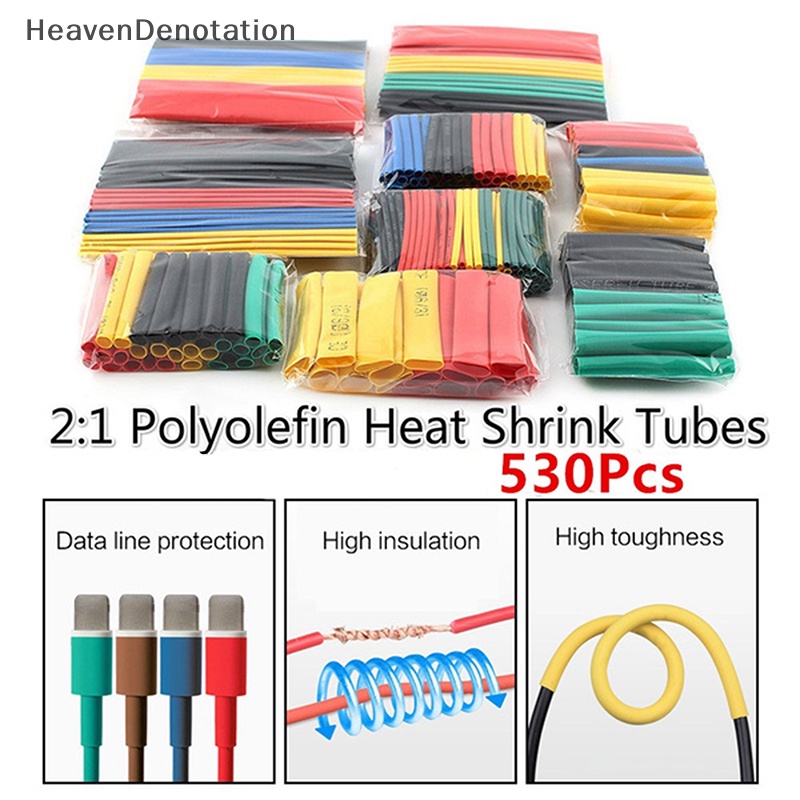 [HeavenDenotation] 530pcs 2: 1polyolefin Heat Shrink Tubing Tube Sleeving Wrap Kabel Kawat Set Alat HDV