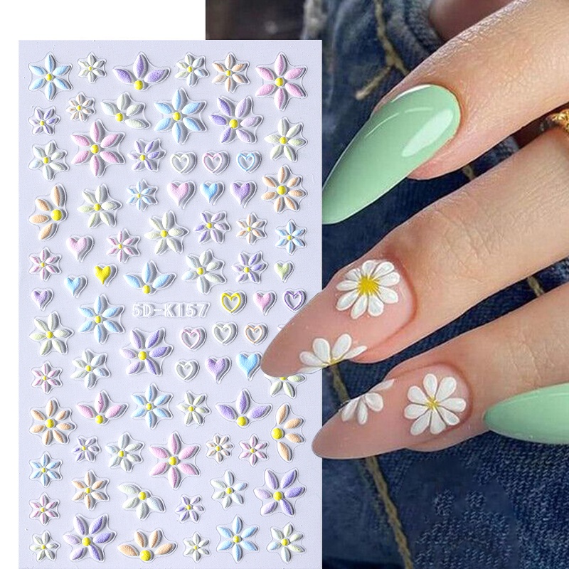 5d Stiker Kuku Kupu-Kupu Pola Bunga Perekat Diri Slider Kuku Stiker DIY Nail Art Dekorasi