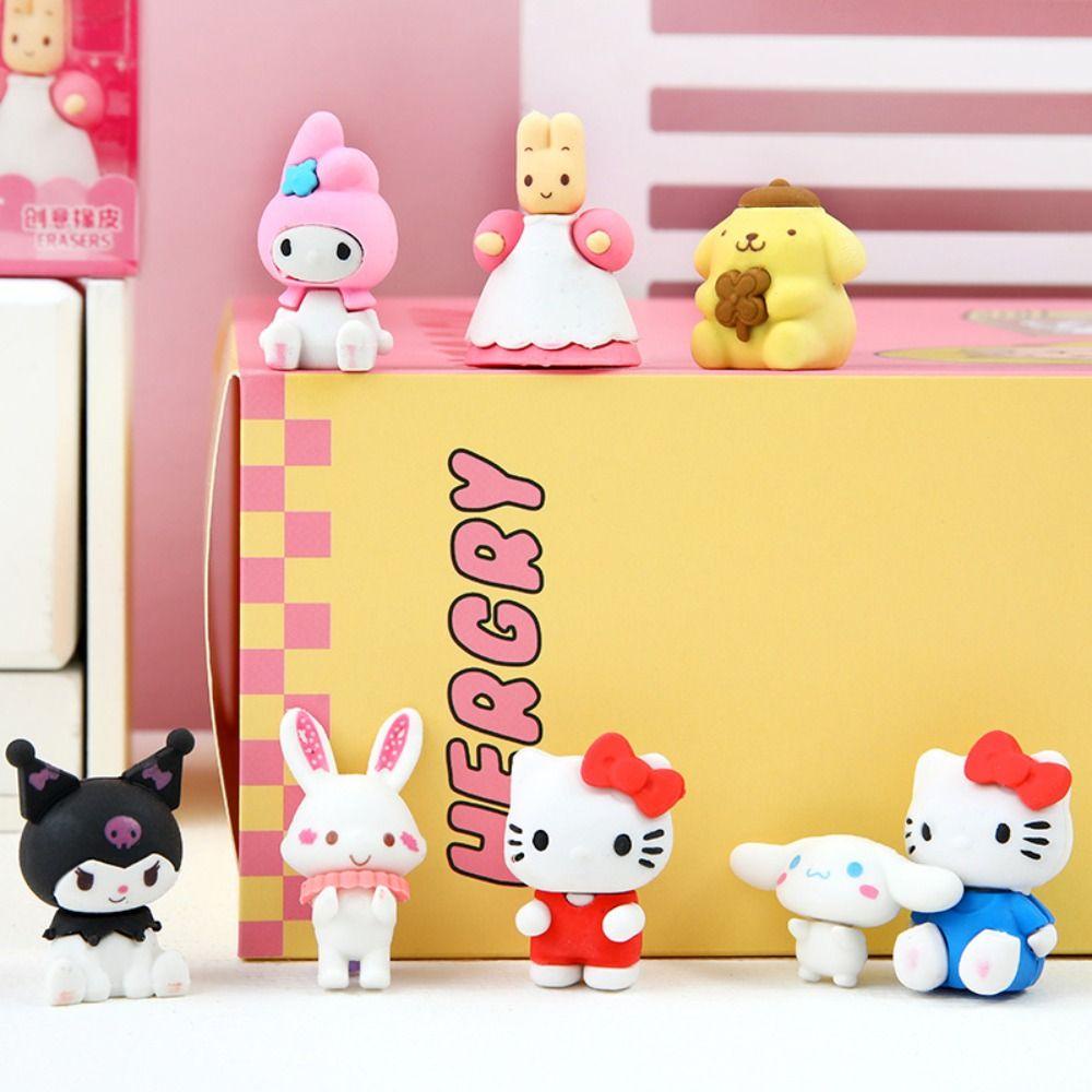 Lanfy Anime Pensil Eraser Lucu 4 Pcs Kuromi Melody Alat Menyeka Pasokan Koreksi Perlengkapan Kantor Sekolah