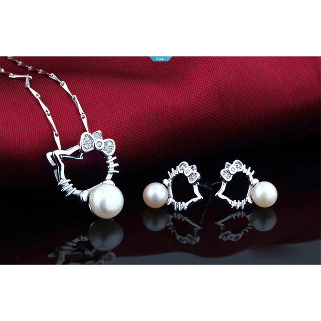 Sanrio HelloKitty Gadis Stud Earrings Kartun Fashion Mutiara Perak Stud Earrings Gadis Hari Valentine Ulang Tahun Hadiah Natal [ZK]