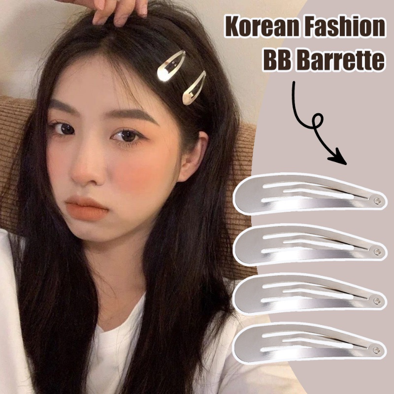 [Unggulan] Gadis Korea Fashion Perak Logam Bentuk Jatuh Klip Rambut Wanita Harian Basic Sederhana Poni Samping Snap Jepit Rambut Anak BB Jepit Populer Aksesoris Rambut