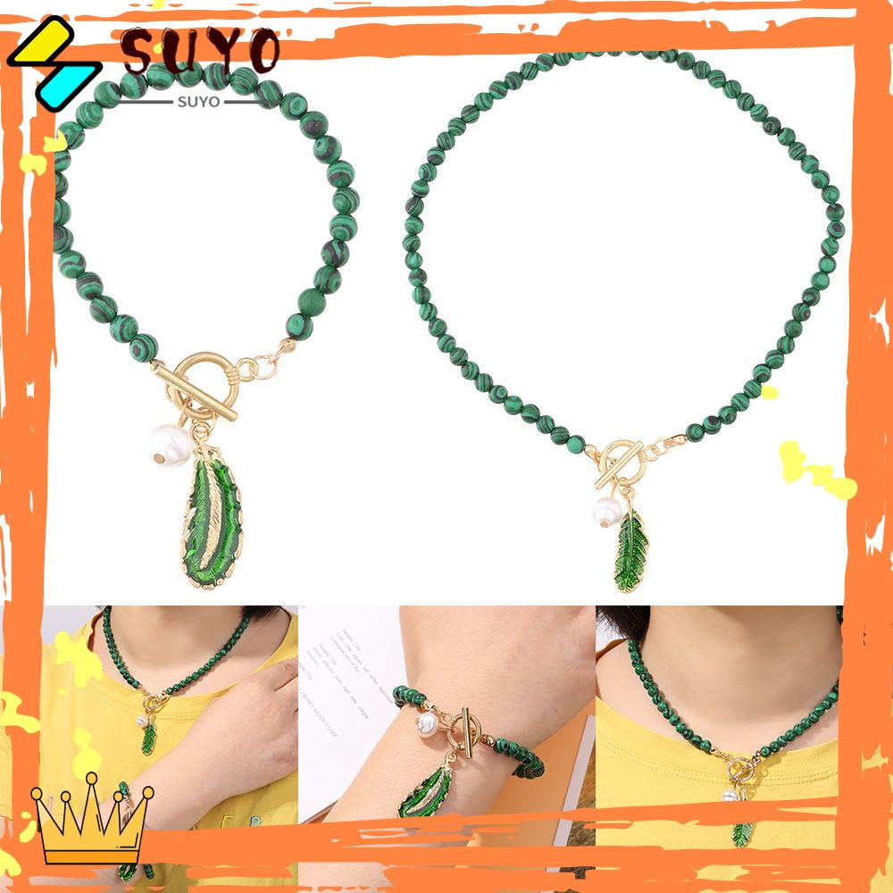 Suyo Kalung Retro Fashion Berbentuk Daun Aksesoris Perhiasan Liontin Batu