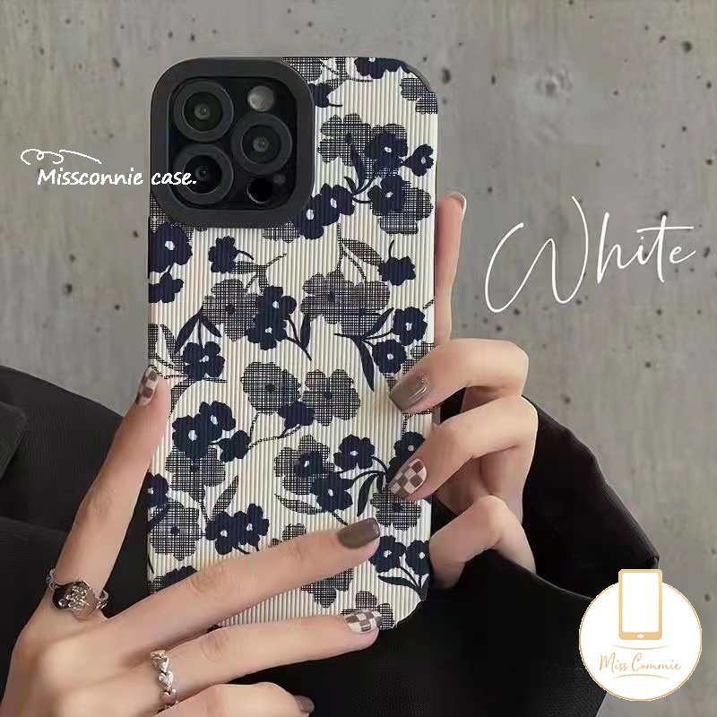 Retro Flowers Case Kompatibel Untuk IPhone 7Plus 14 11 12 13 Pro Max7 8 Plus XR X XS MAX Merek Trendi D.I.O.R Shockproof Lembut Mewah Tekstur Kulit Tpu Cover