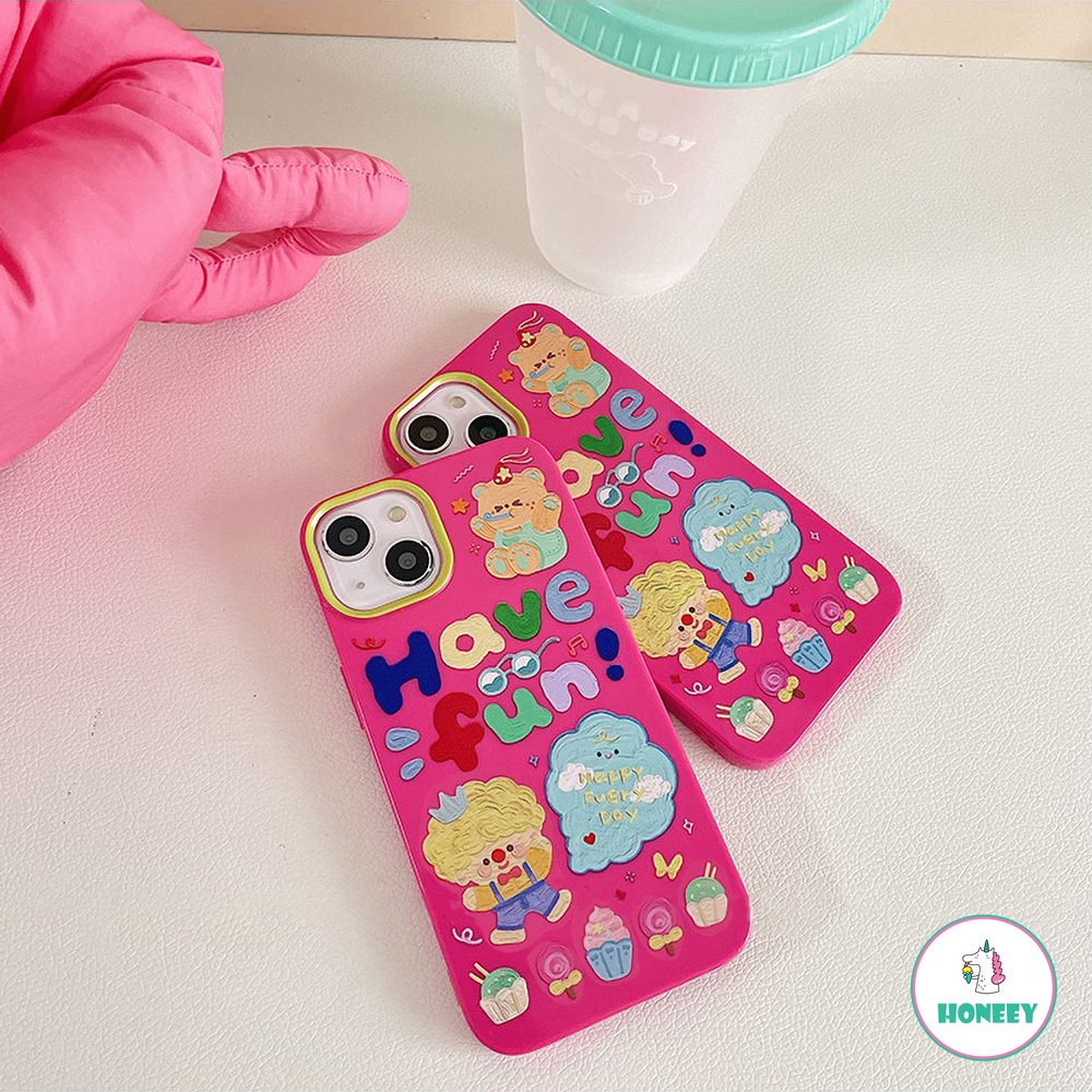 IPHONE Korea INS Kartun Graffiti Phone Case Untuk Iphone14 13 12 11 Pro Max XR Xs8 7 Plus Cute Rose Red Lembut TPU Penutup Belakang