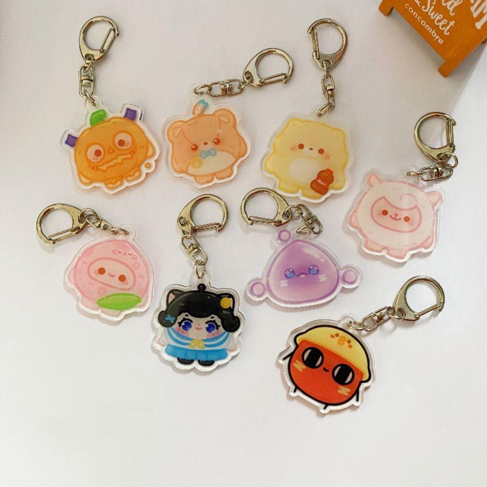QUINTON Egg Puff Party Keychain Collection Kartun Tempat Kunci Mobil Perhiasan Tokoh Anime Handbag Charms Handbag Liontin Car Keyring
