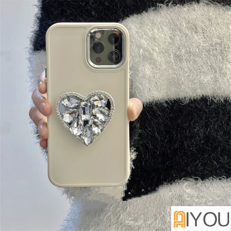 IPHONE Bling Bling 3D Heart Diamond Phone Case Untuk Iphone14 7 8plus11 12 13 14 Pro MAX 12Pro X XR XS MAX SE 2020 2022 Case Matte Permen Cair Silikon Lembut Pelindung Shockproof Back Cover