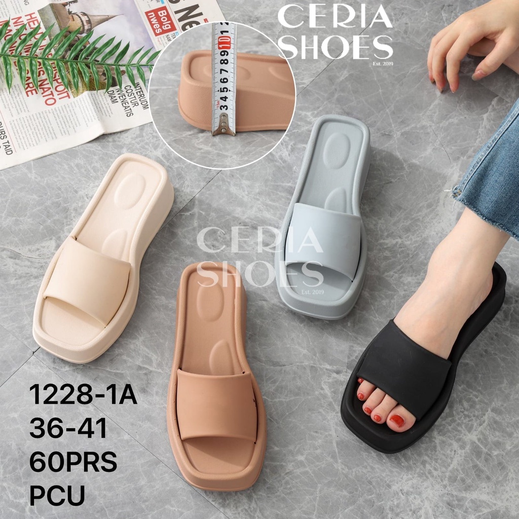PVC Sandal Slop Wedges Wanita Karet Jelly Halus Import Premium Hak Tinggi 5 Cm Sol Anti Slip BALANCE