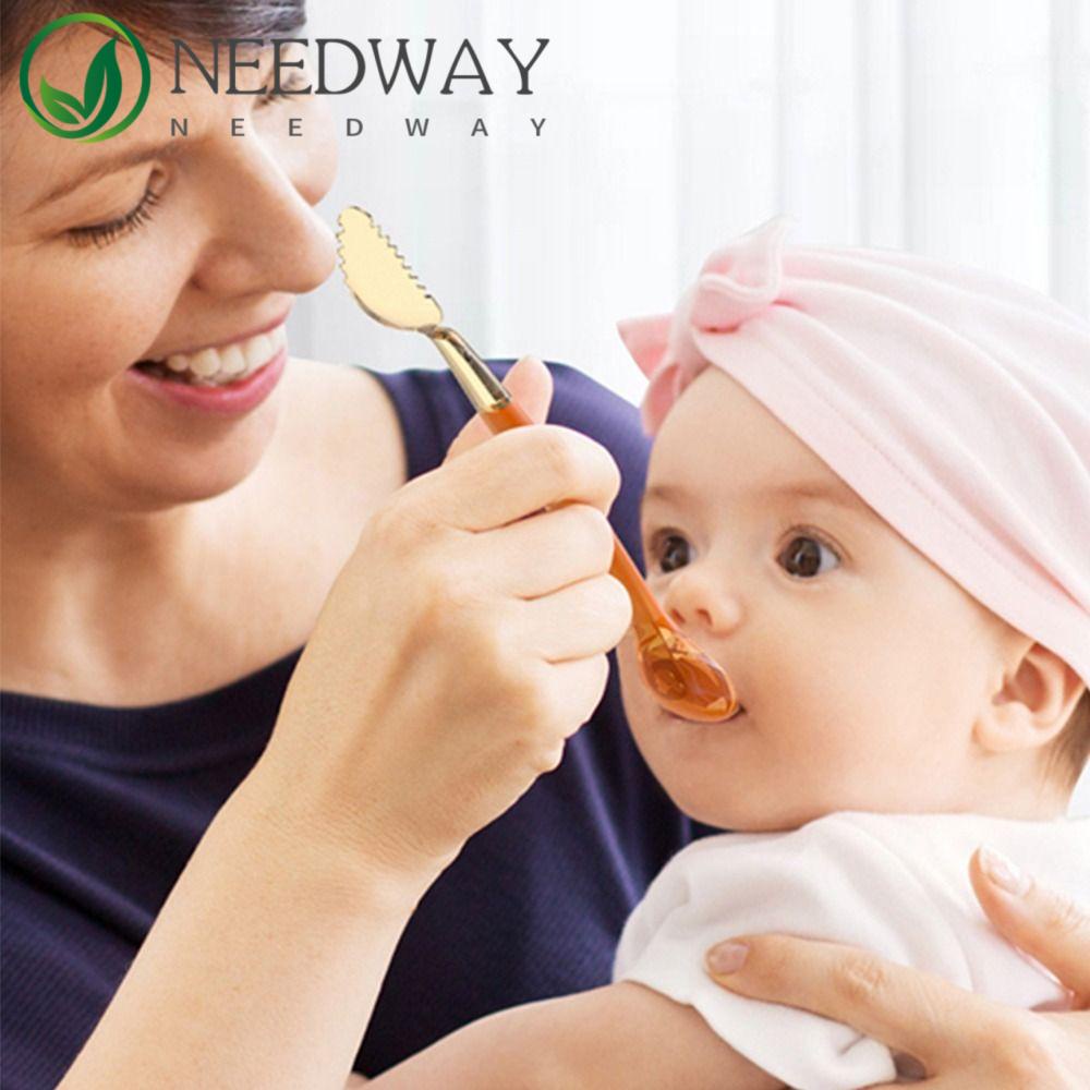 Needway  Sendok Makan Makanan Bayi Kokoh Praktis Dengan Kotak Penyimpanan Silikon Lembut Food Grade Scraping Mud Spoon Peralatan Bayi