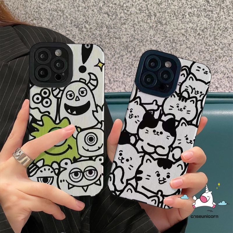 IPHONE Kartun Line Kitty Cat Lucu Boji Prince Case Kompatibel Untuk Iphone7 8 Plus 11xr 14 12 13 Pro Max X XS Max Gaya Korea Lovely Monster University Shockproof Back Cover