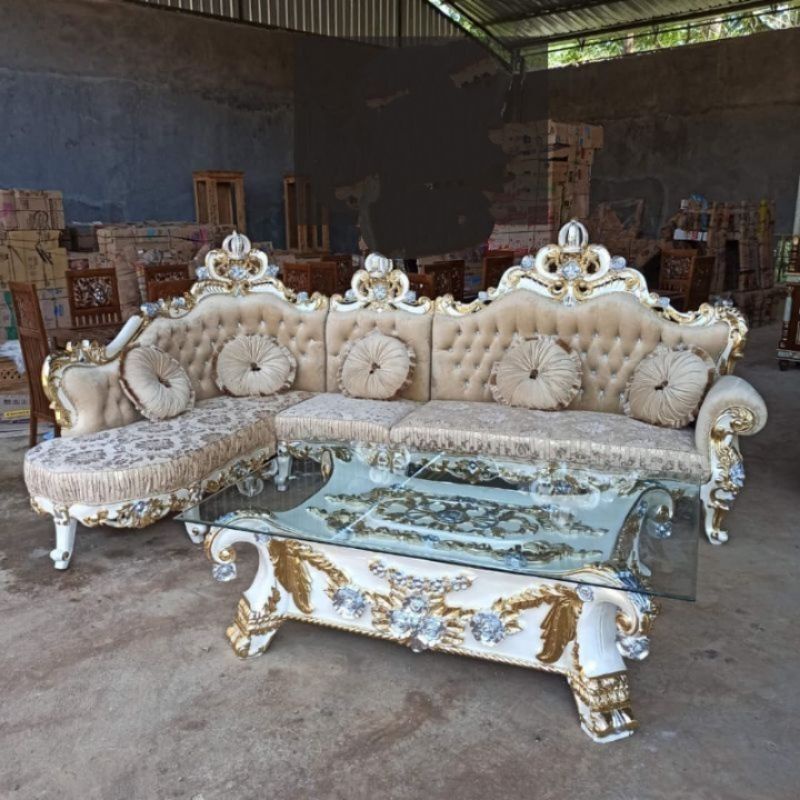 kursi sudut kayu jati ukir jepara / sofa sudut mewah kayu jati /