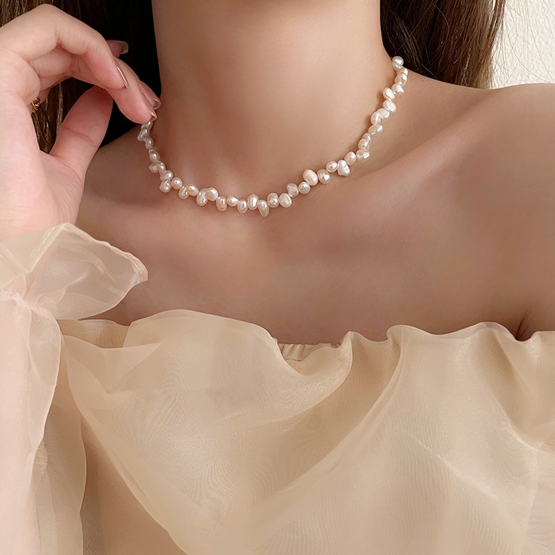 We Flower Klasik Tidak Teratur Mutiara Manik-Manik Choker Kalung Untuk Wanita Perempuan Elegan 14 K Emas Tulang Selangka Rantai Pendek Kalung Aksesoris Perhiasan