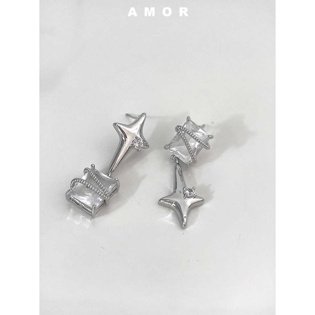 Anting Wanita Bintang Zirkon Asimetris