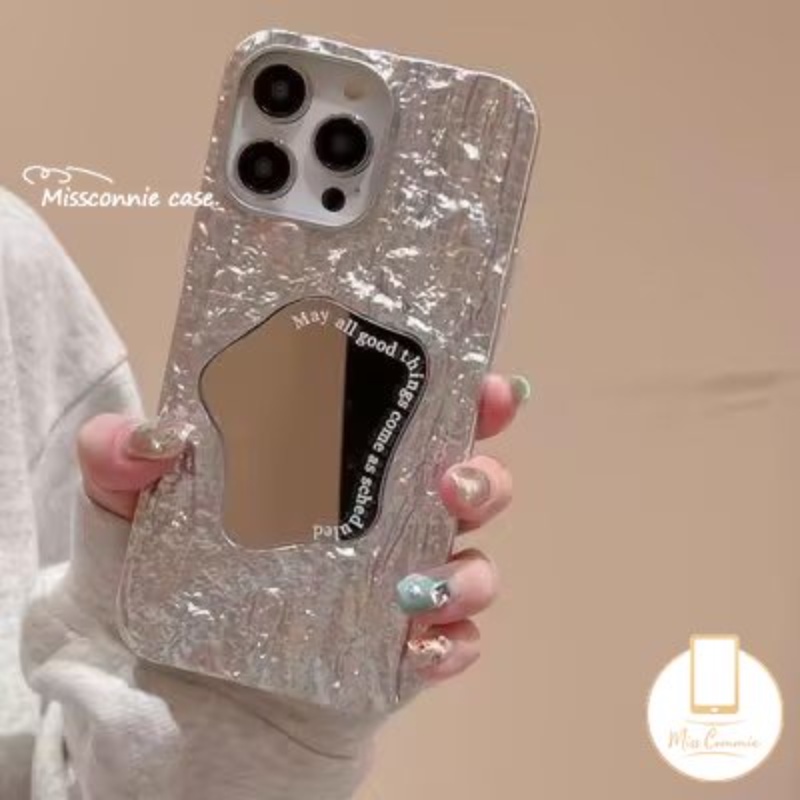 Luxury Electroplate Plating Kerut Case Kompatibel Untuk IPhone 7Plus 8Plus 11 13 14 12 Pro MAX XR X XS Max7 6 6S 8 Plus SE 2020 Kreatif Make Up Cermin Shockproof Phone Cover