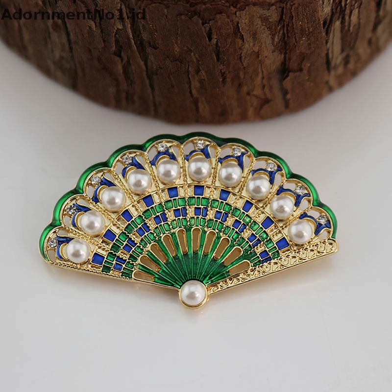 [AdornmentNo1] Fashion Vintage Menetes Minyak Enamel Kipas Bros Bertabur Berlian Mutiara Bros Pin Korsase Antik Pakaian Perhiasan Syal Gesper [ID]