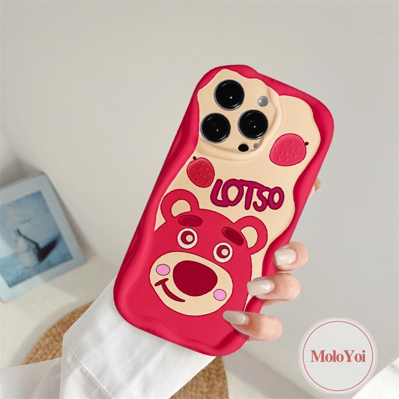 IPHONE Casing Belakang Tepi Melengkung Bergelombang 3D Kompatibel Untuk Iphone11 14 13 12 Pro Max XR XS X Max 7 6s 6 8 Plus SE 2020 Lembut Kartun Lucu Strawberry Bear Manyo Winnie The Pooh Couple Cover