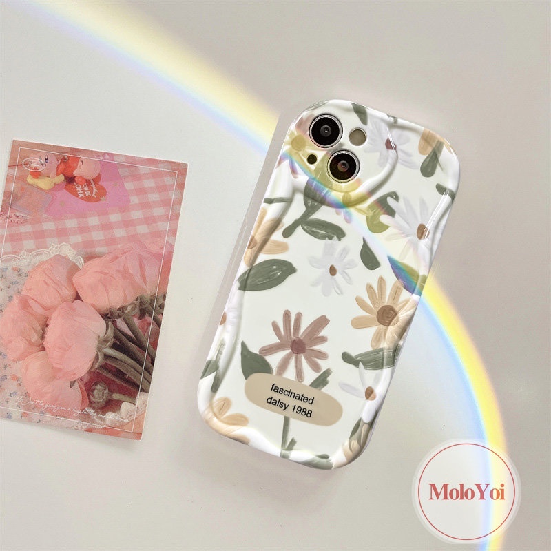 IPHONE Casing 3D Wavy Curved Edge Glossy Kompatibel Untuk Iphone6 7 6s 8plus 7Plus XR X XS Max 11 13 14 12 Pro Max SE 2020 Fresh Flowers Soft Tpu Rose Floral Cover