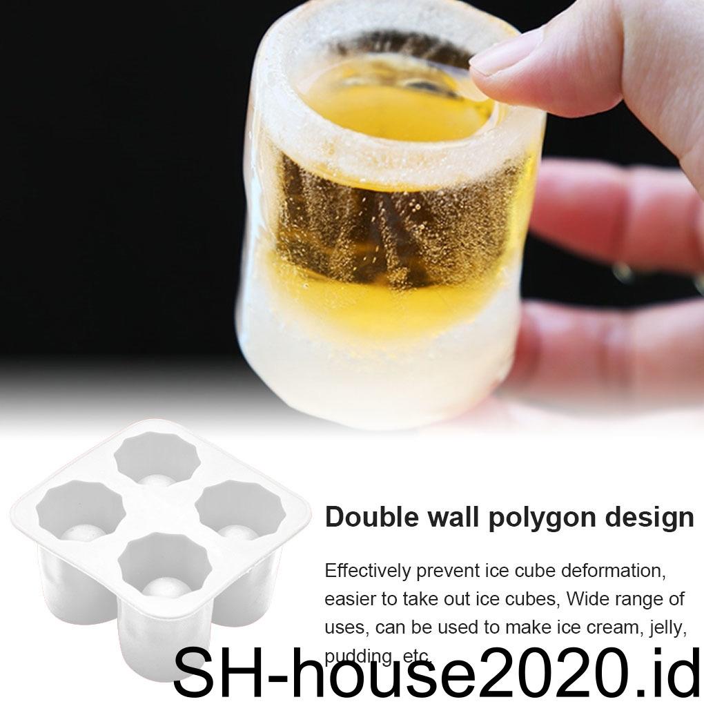 Cetakan Es 4-rongga Silikon Ice Cube Tray 4-rongga Silicone Portable Flexible Mold Cup Peralatan Dapur Bakeware