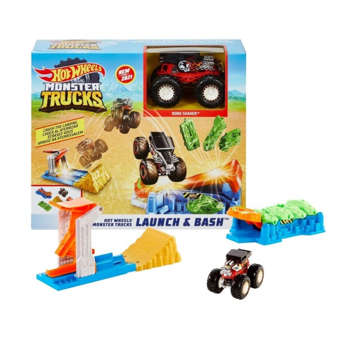 Hotwheels Monster Trucks Playset Launch &amp; Bash with Bone Shaker
