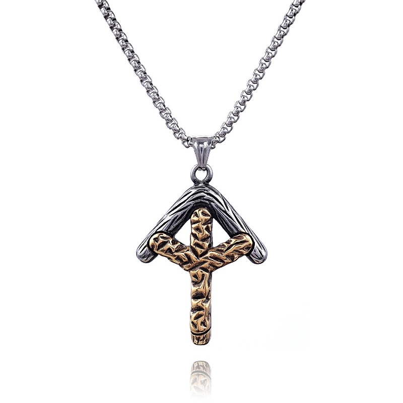 Z H Perhiasan Vintage Nordic Viking Rune Sanya Panah Liontin Fashion Pria Anti Karat Kalung Hip Hop Pesta Baja Titanium Perhiasan Aksesoris Grosir