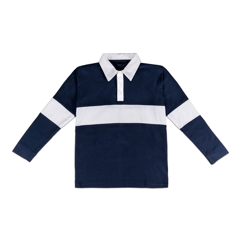 Long Sleeve Polo Shirt - Navy-white Nappa Milano