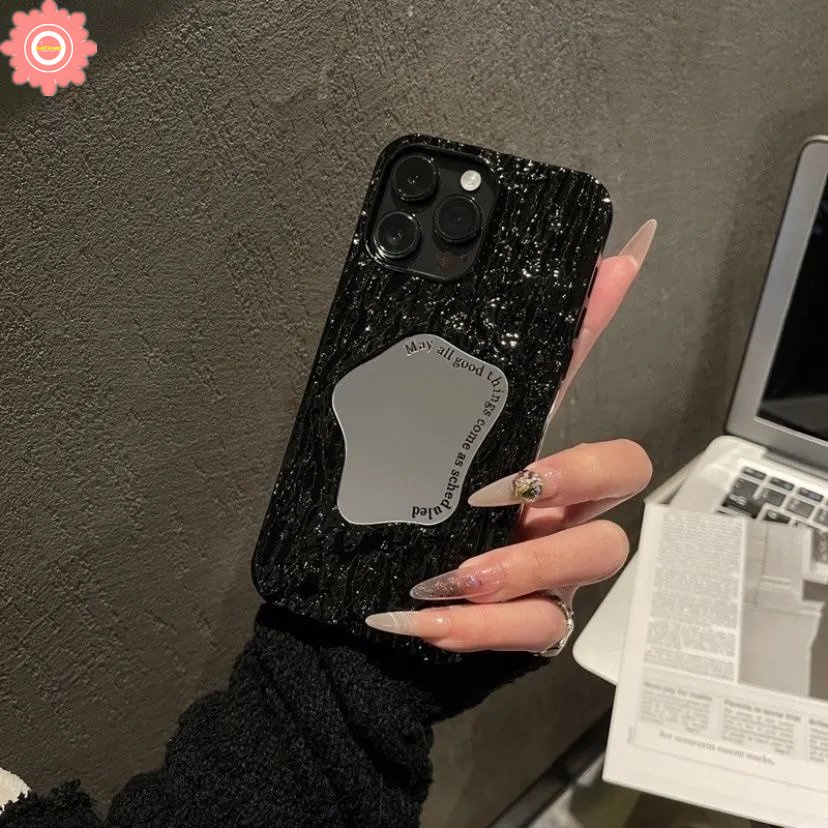 IPHONE Casing Electroplate Mewah Kompatibel Untuk Iphone11 13 14 12 Pro MAX XR 7Plus 8Plus X XS Max7 6 6S 8 Plus SE 2020 Kreatif Make Up Cermin Plating Kerut Shockproof Phone Cover