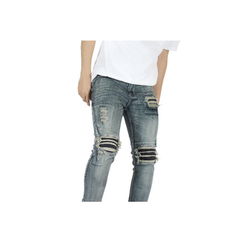 Weird Jeans - Zyn Blue - Celana Jeans Pria Skinny Slimfit Strech Ripped Tambal